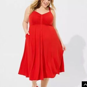 Torrid sz 5 5x NWT red knit super soft midi dress swing skirt pockets